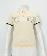 ステッチ風プリントニットポロシャツ（アイボリー）