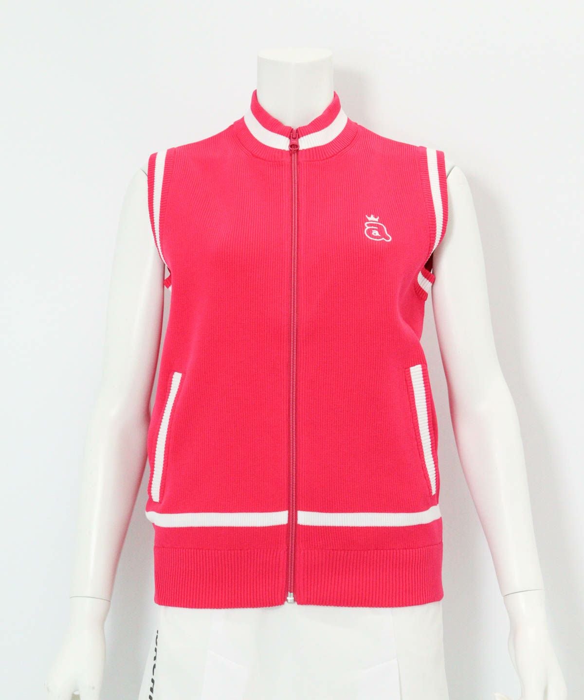 ジップアップジャガードニットベスト（ピンク）