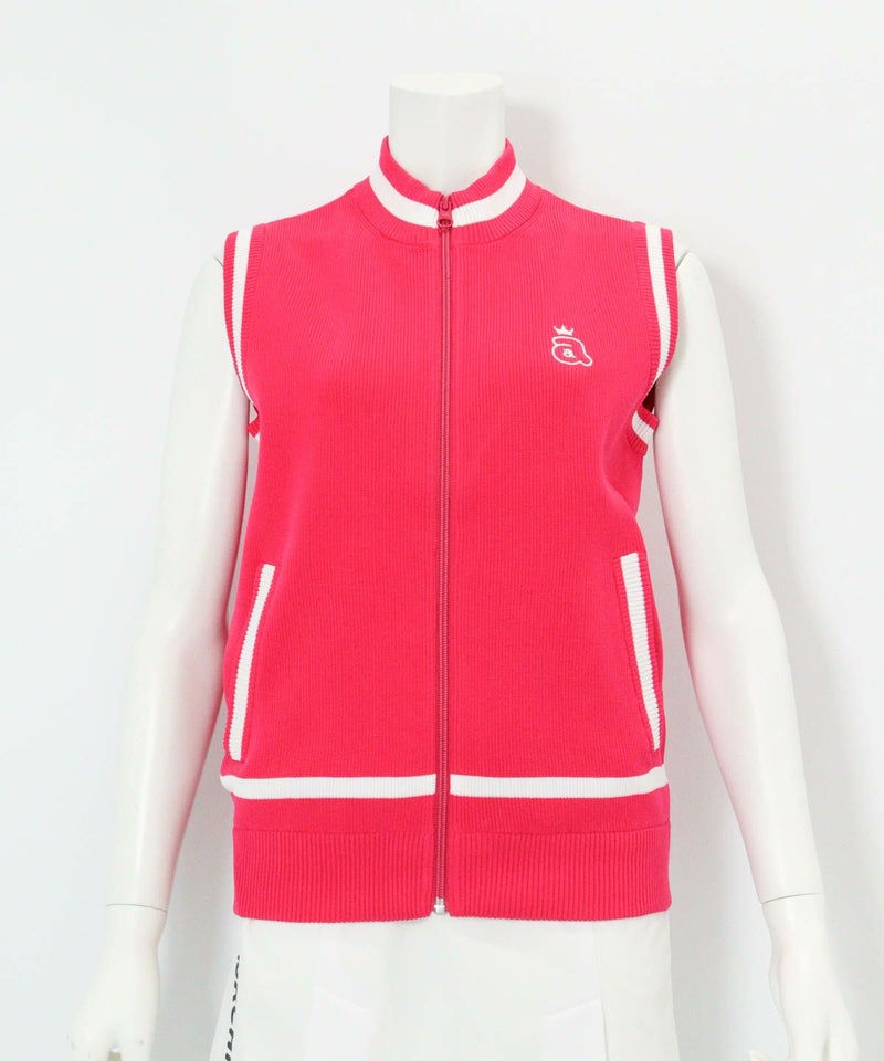 ジップアップジャガードニットベスト（ピンク）