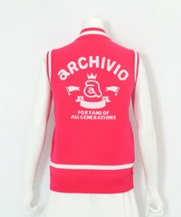 ジップアップジャガードニットベスト後（ピンク）