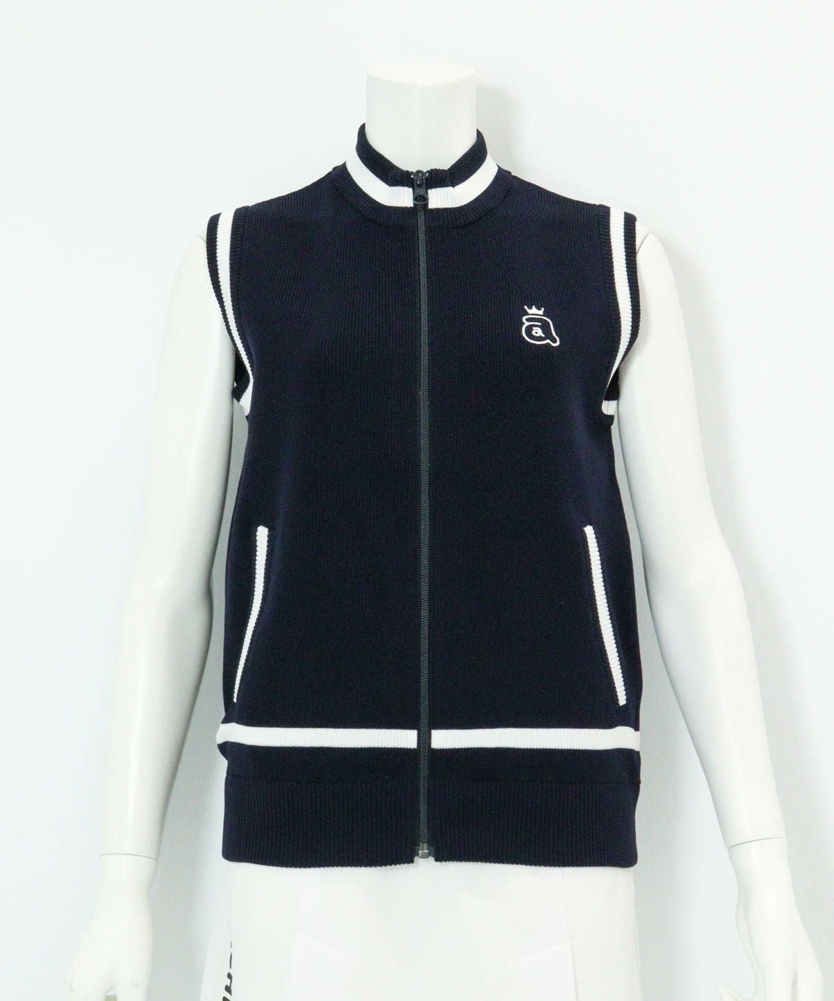 ジップアップジャガードニットベスト（ネイビー）