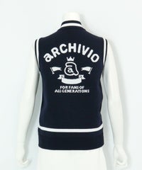 ジップアップジャガードニットベスト後（ネイビー）