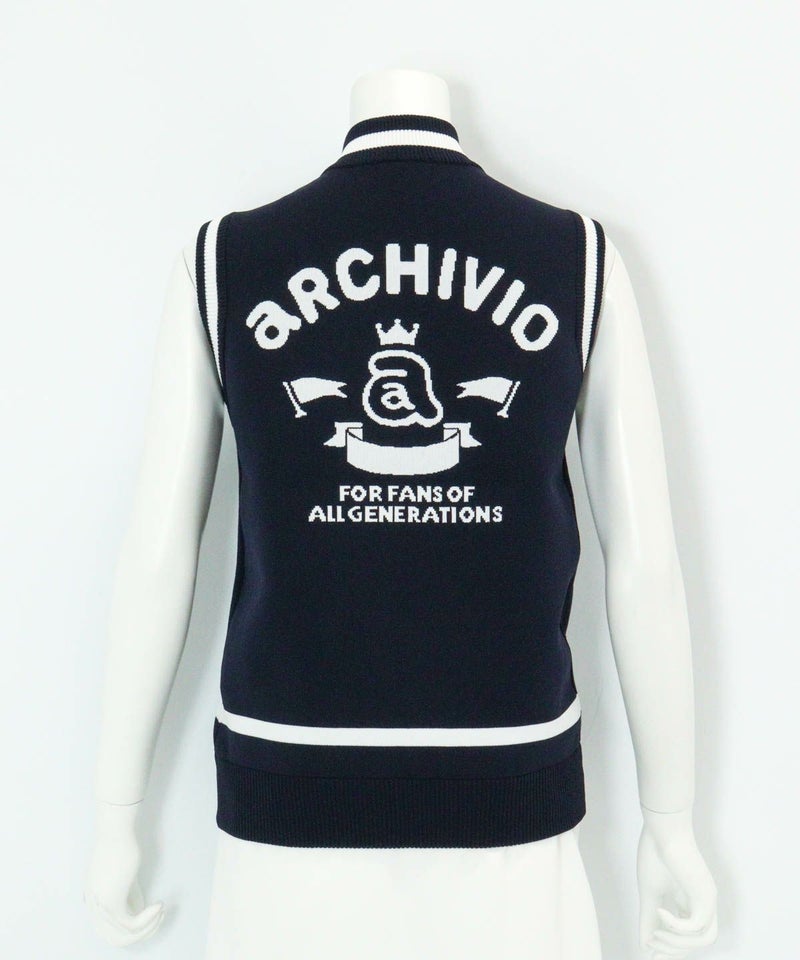 ジップアップジャガードニットベスト後（ネイビー）