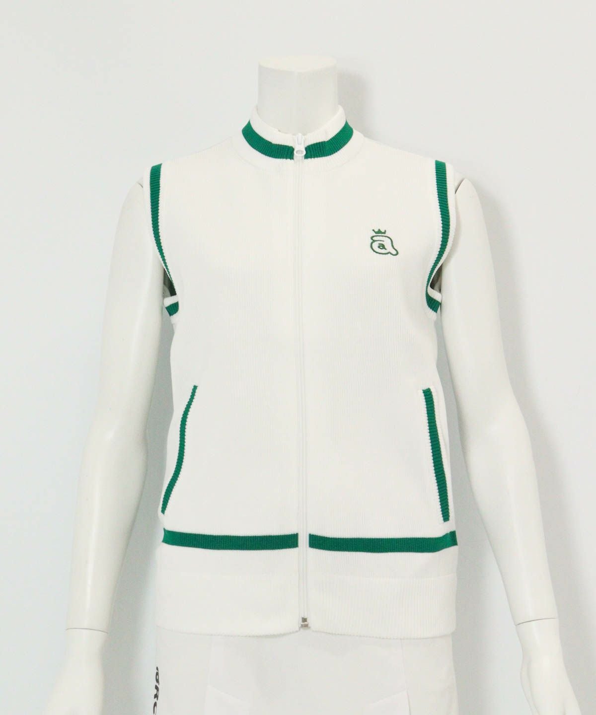 ジップアップジャガードニットベスト（ホワイト）