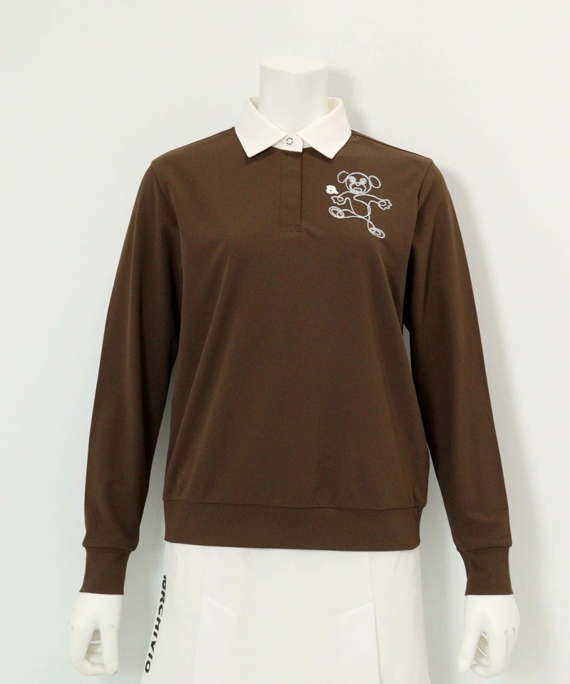 チェーン刺繍速乾ポロシャツ（ブラウン）