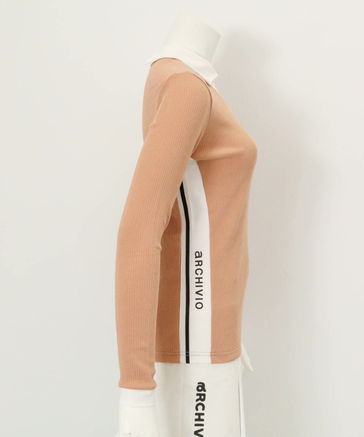 配色リブプルオーバー横（ベージュ）