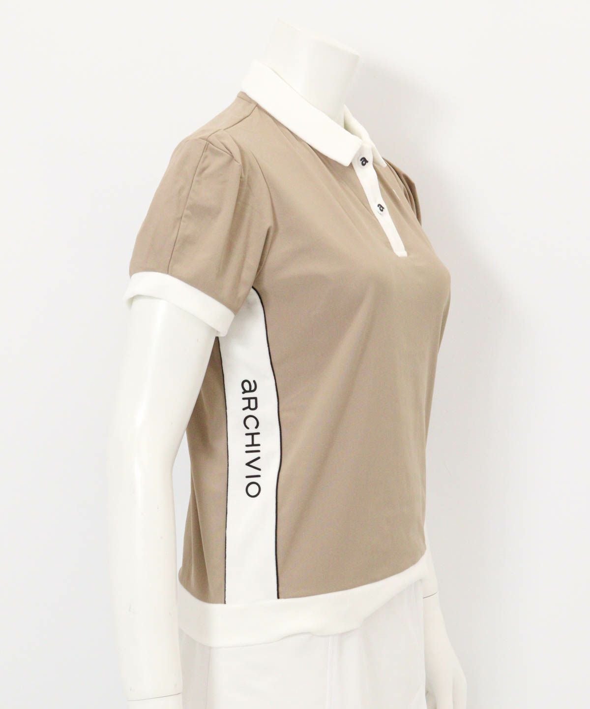  綿ベロア切替UV冷感ポロシャツ横（ベージュ）