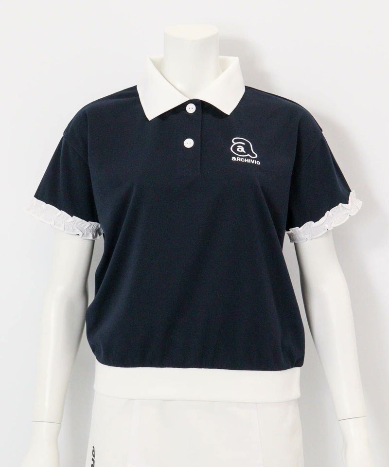 袖フリルマルチポロシャツ（ネイビー）