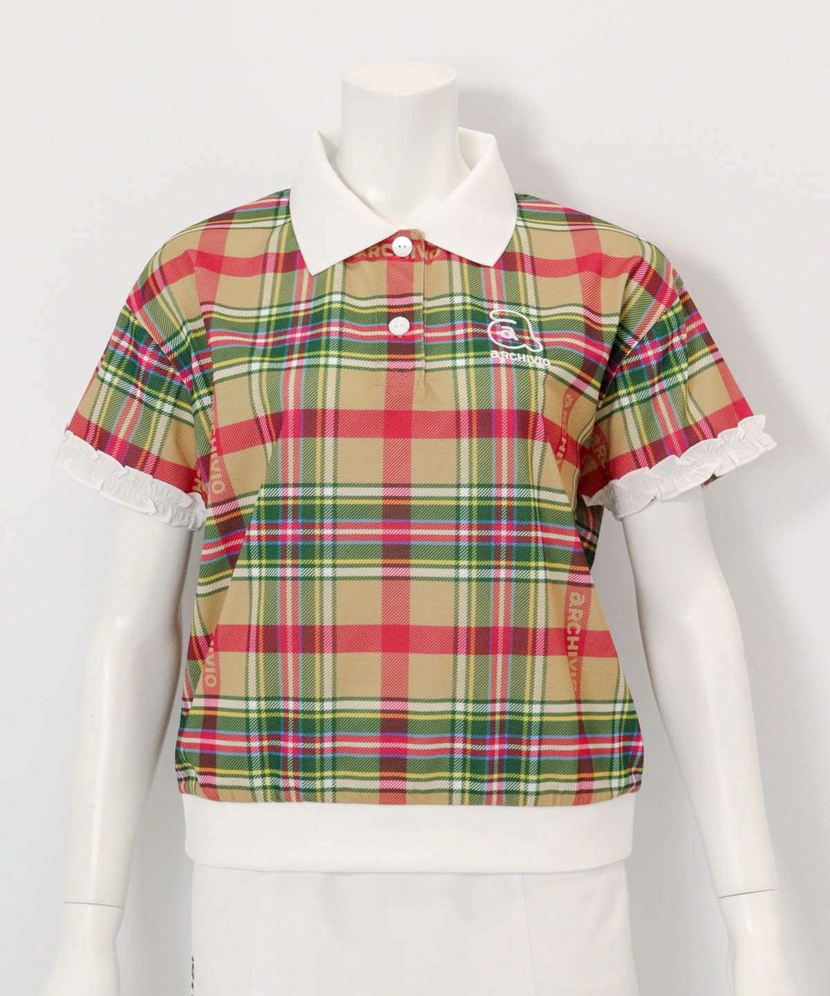 袖フリルマルチポロシャツ（ベージュ）