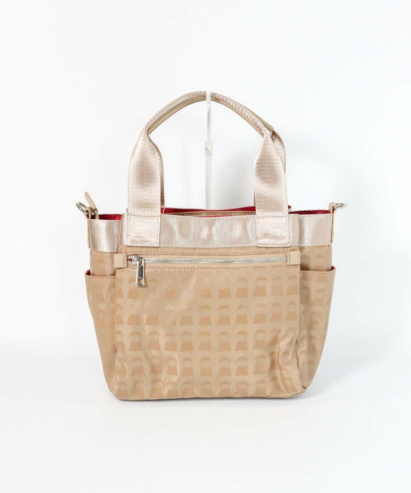 ショルダー付ピコ柄バッグ（ベージュ）後ろ