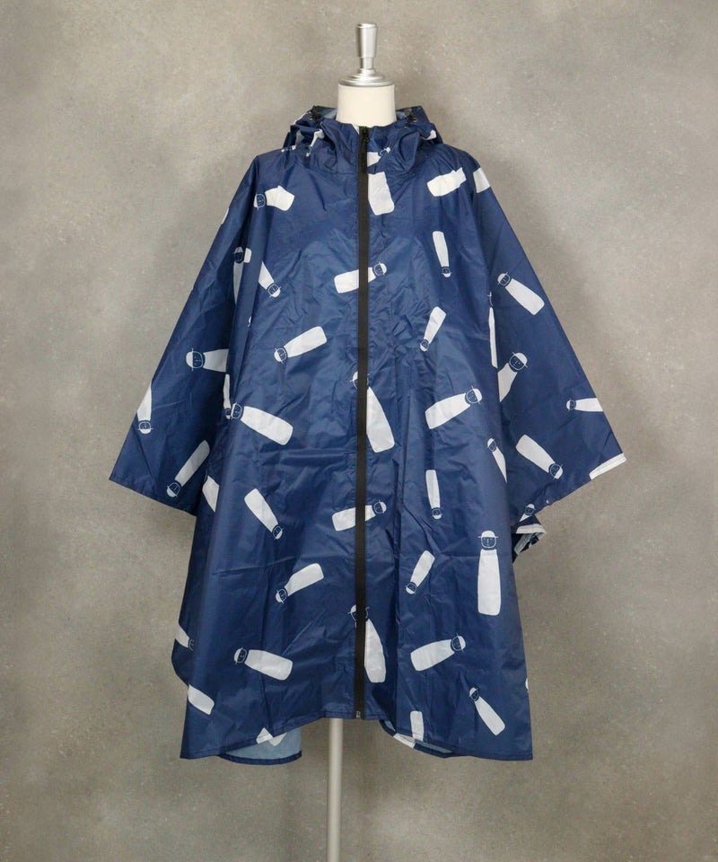 ポンチョ型ピコ柄レインコート（ネイビー）