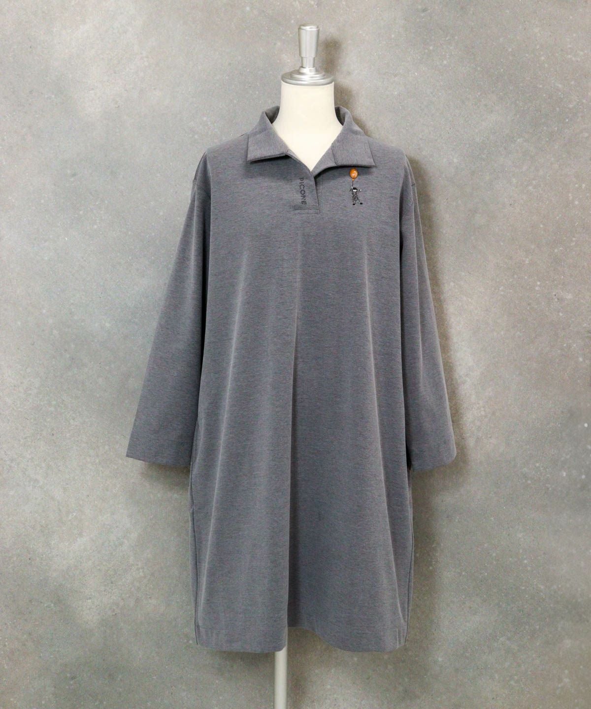 スキッパー襟七分袖冷感ワンピース（グレー）