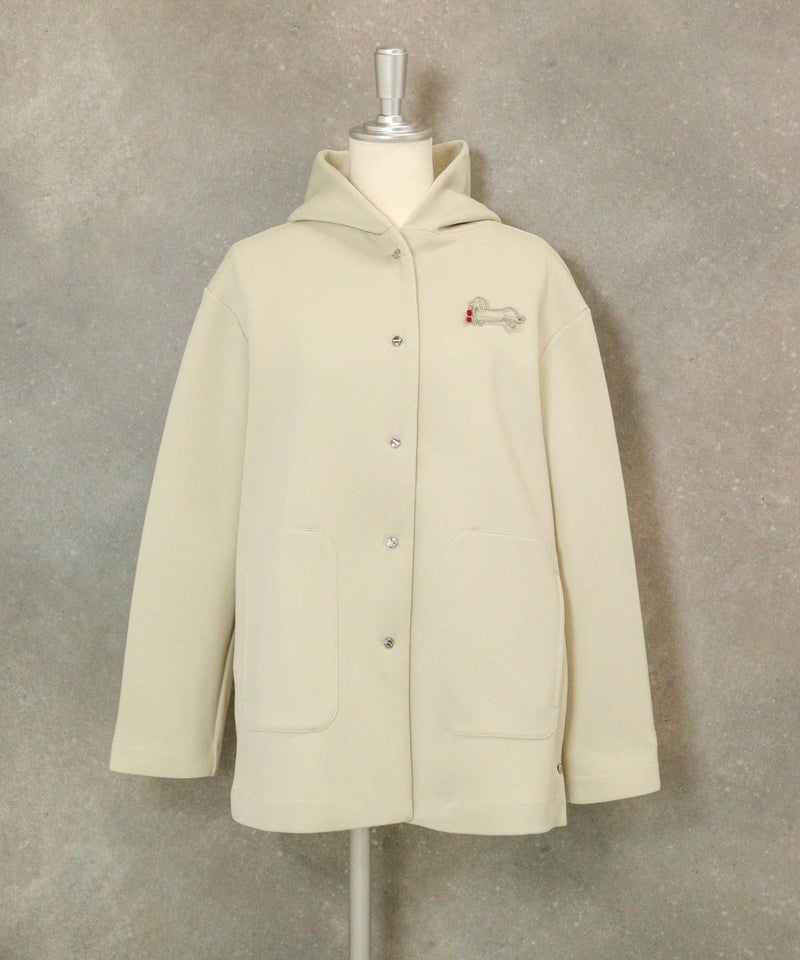 ブローチ付フードコート（ベージュ）