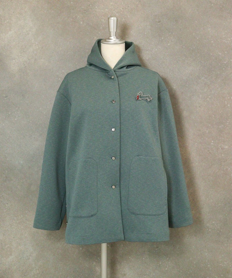 ブローチ付フードコート（グリーングレー）