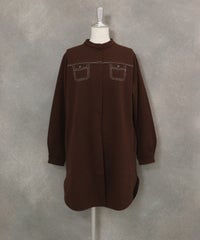 発熱保温素材ステッチブラウス(ブラウン)前