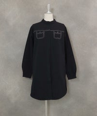 発熱保温素材ステッチブラウス(ネイビー)前