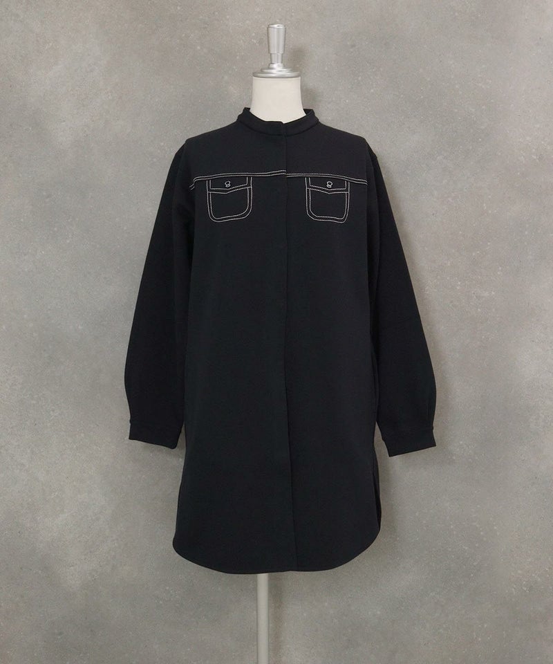 発熱保温素材ステッチブラウス(ネイビー)前