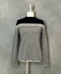 ウール100％ピコライン配色ニット（ネイビー×グレー）