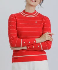 ウール100％細ボーダーニット（レッド）