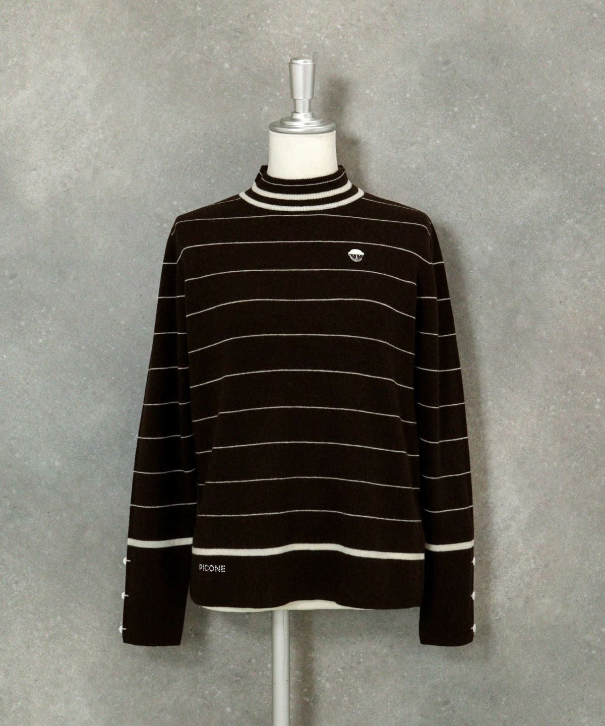 ウール100％細ボーダーニット（ブラウン）