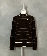 ウール100％細ボーダーニット（ブラウン）