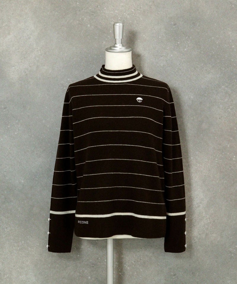 ウール100％細ボーダーニット（ブラウン）