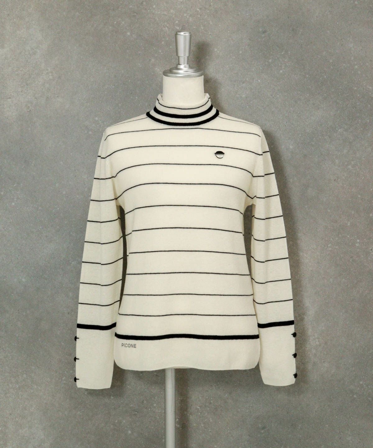 ウール100％細ボーダーニット（ホワイト）