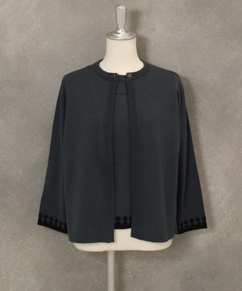 ウール100％アンサンブル風2WAYニット(グレー)前