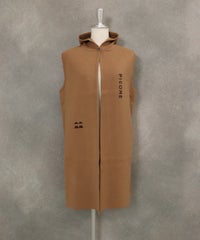 フード付ロングニットベスト(ベージュ)前