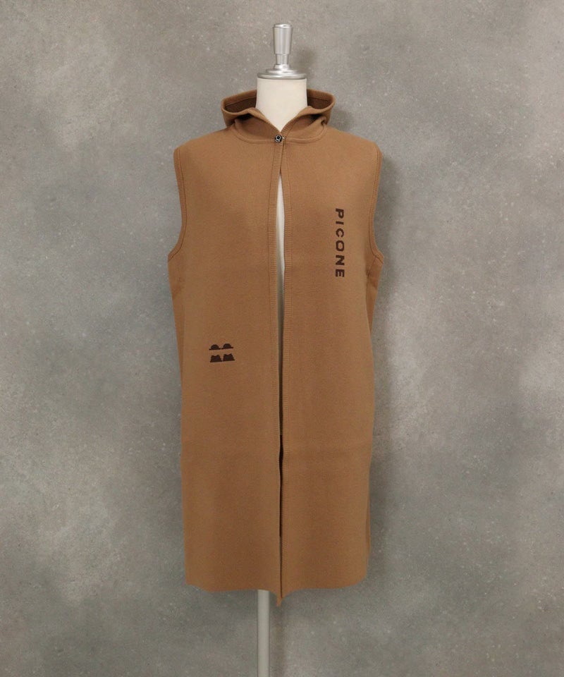 フード付ロングニットベスト(ベージュ)前