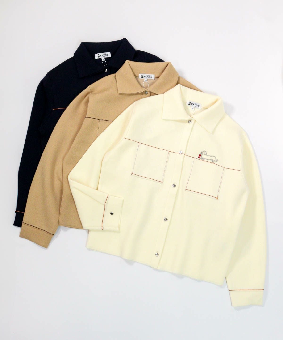 ウール混ステッチニットジャケット