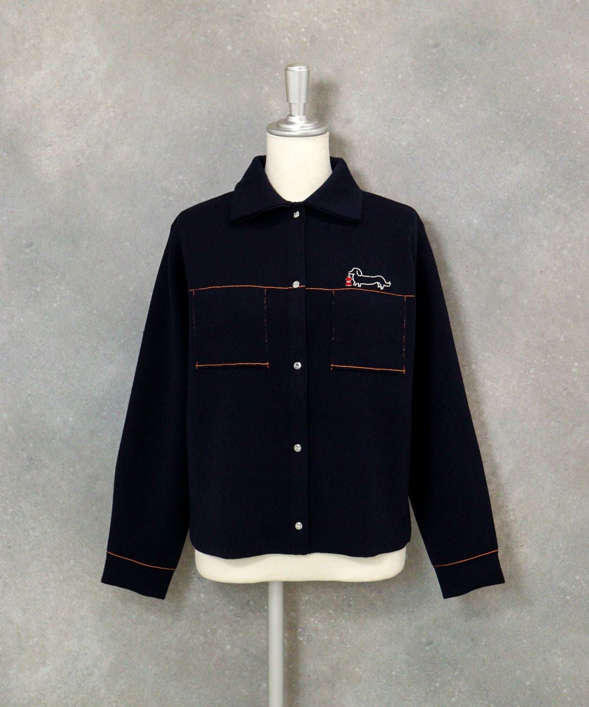 ウール混ステッチニットジャケット（ブラック）