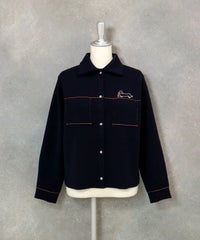 ウール混ステッチニットジャケット（ブラック）