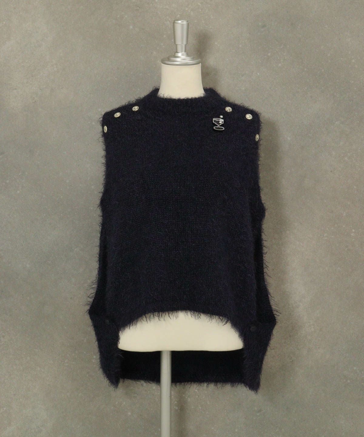 ウール混フェザーニットポンチョ（ネイビー）