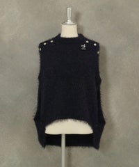 ウール混フェザーニットポンチョ（ネイビー）