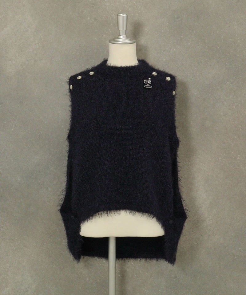 ウール混フェザーニットポンチョ（ネイビー）