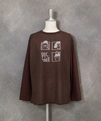 異素材切替イラストニット（ブラウン）