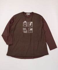 異素材切替イラストニット（ブラウン）