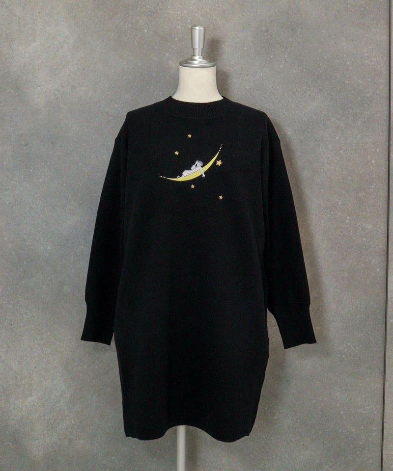 コットン混刺繍ニットチュニック（ブラック）