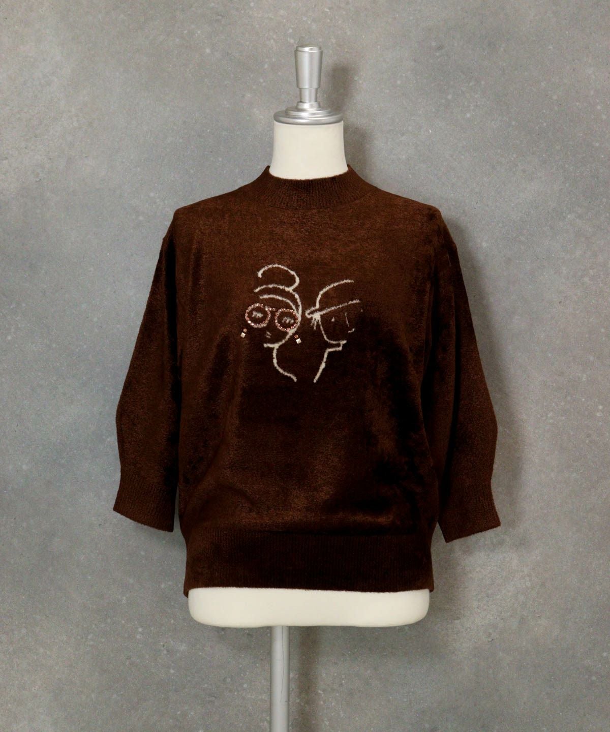 七分袖モールニット（ブラウン）