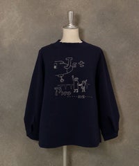 イラスト刺繍ダンボールプルオーバー（ネイビー）