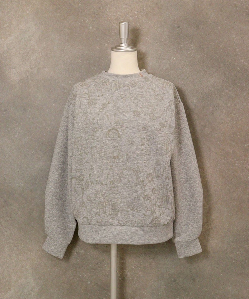 総柄プリントダンボールプルオーバー（ライトグレー）