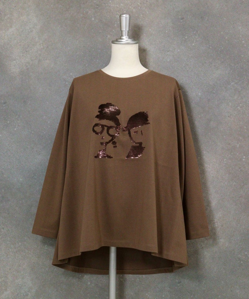 スパンコールイレギュラーヘムプルオーバー（ブラウン）