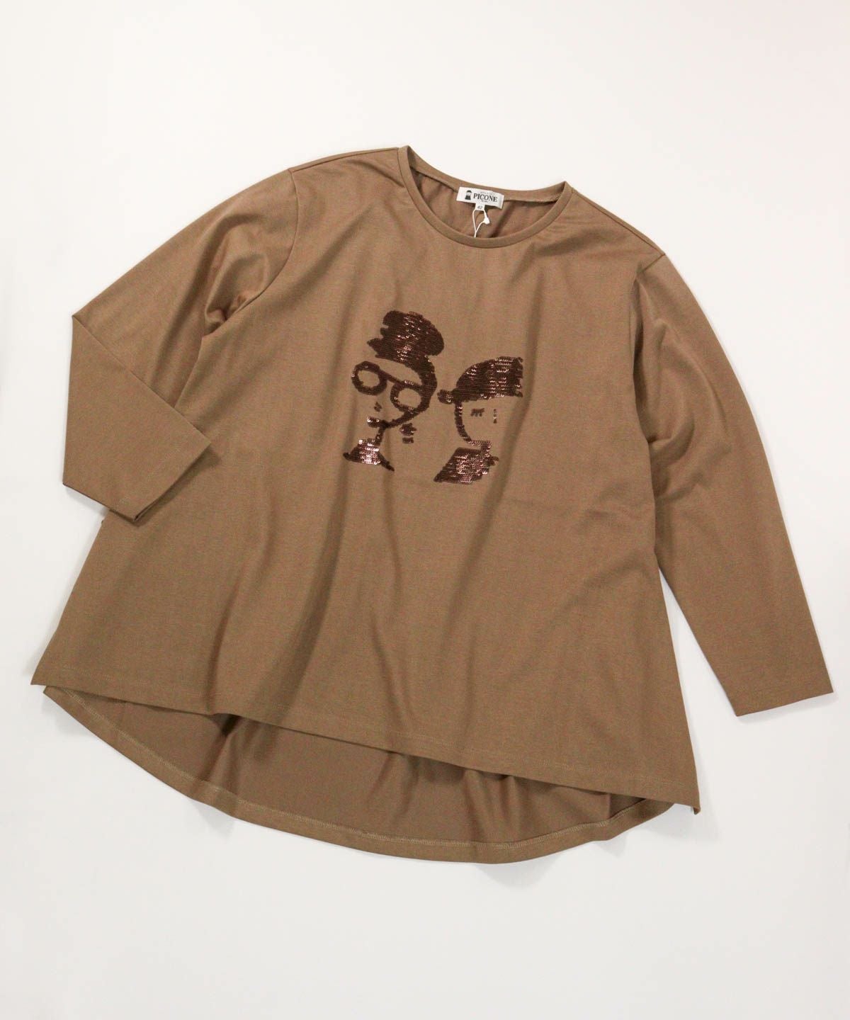 スパンコールイレギュラーヘムプルオーバー（ブラウン）