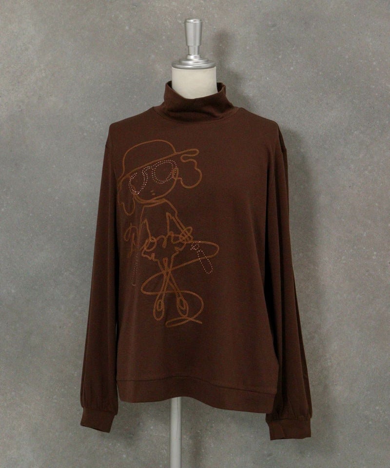 チェーン刺繍ハイネックプルオーバー（ブラウン）