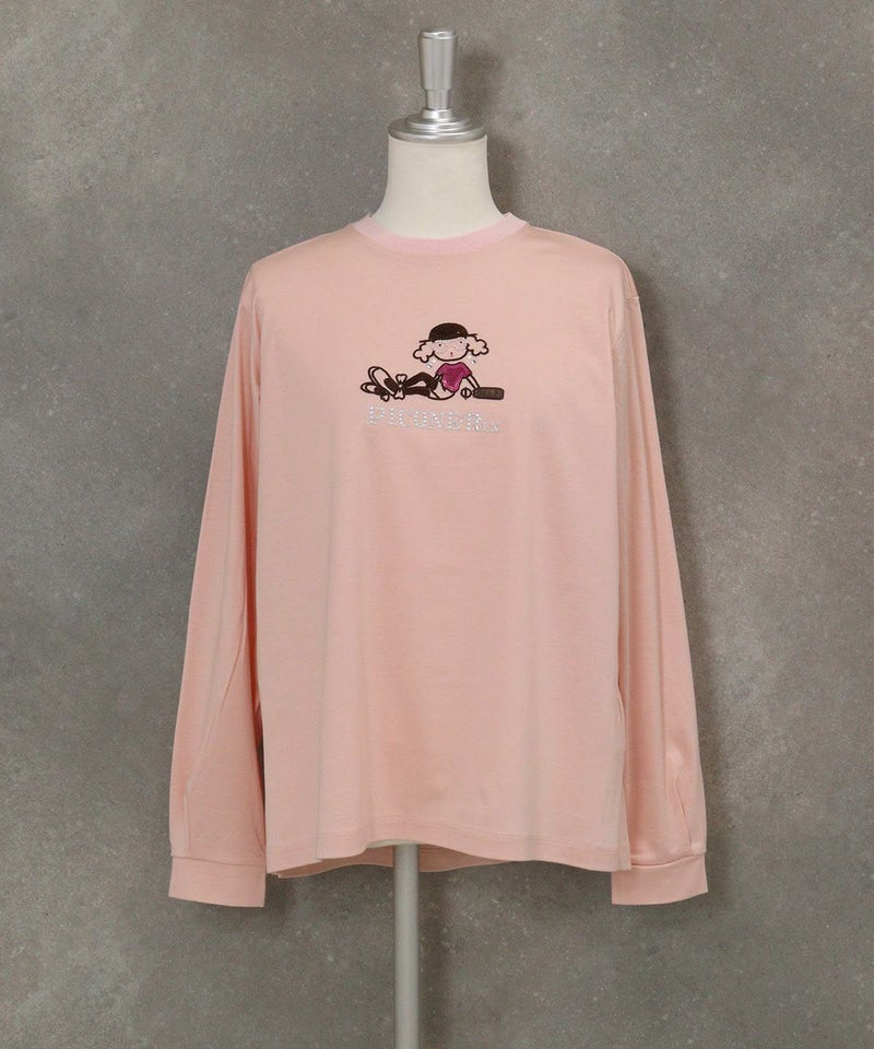 コットン混刺繍冷感プルオーバー(ライトオレンジ)前