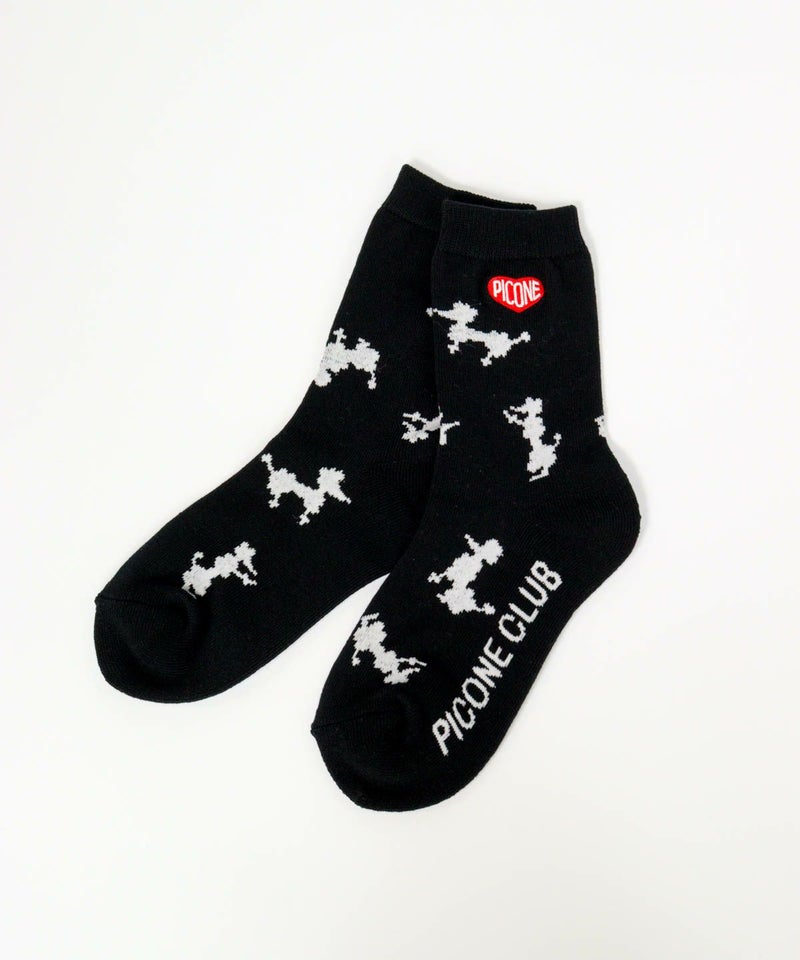  プードル柄ショートソックス（ブラック）