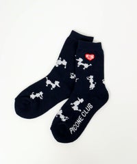  プードル柄ショートソックス（ネイビー）