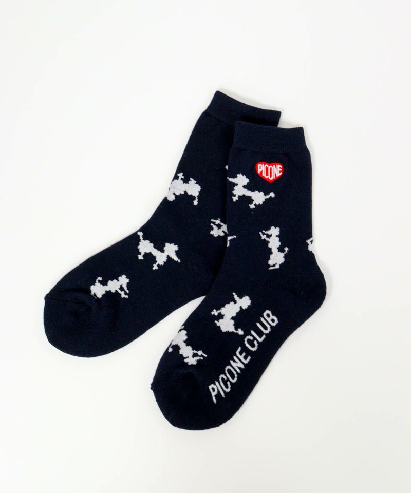  プードル柄ショートソックス（ネイビー）