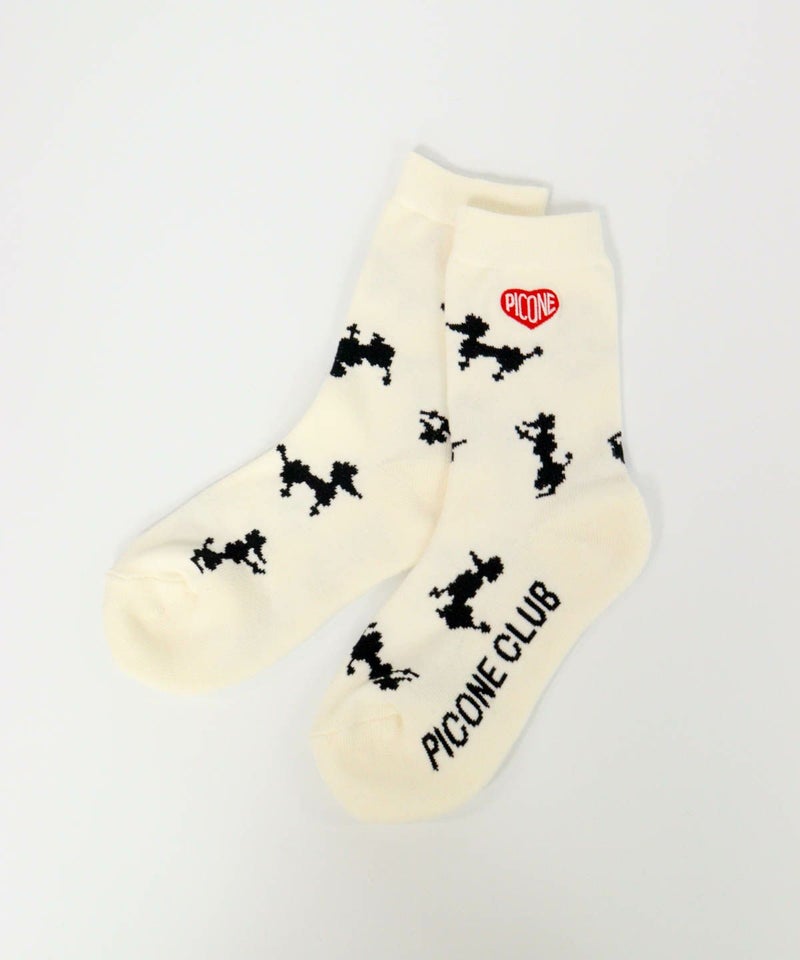  プードル柄ショートソックス（ホワイト）